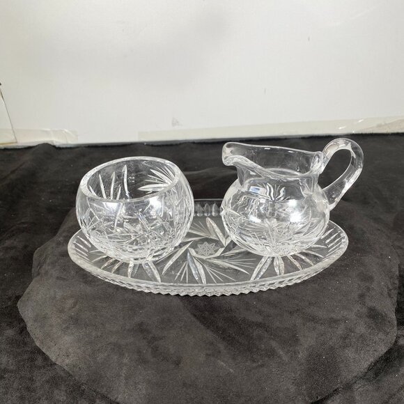 Anchor Hocking Star of David Sugar and Creamer Set with a Matching Tray - Picture 1 of 11